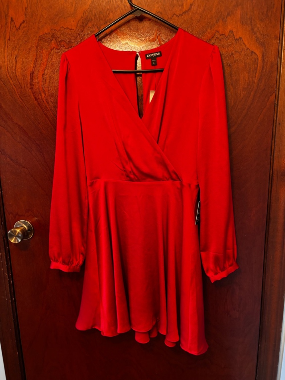 Express Red Long-Sleeve Wrap Skater Dress